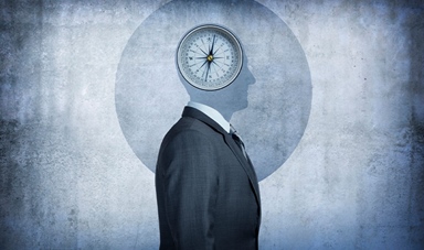 Business person compass head